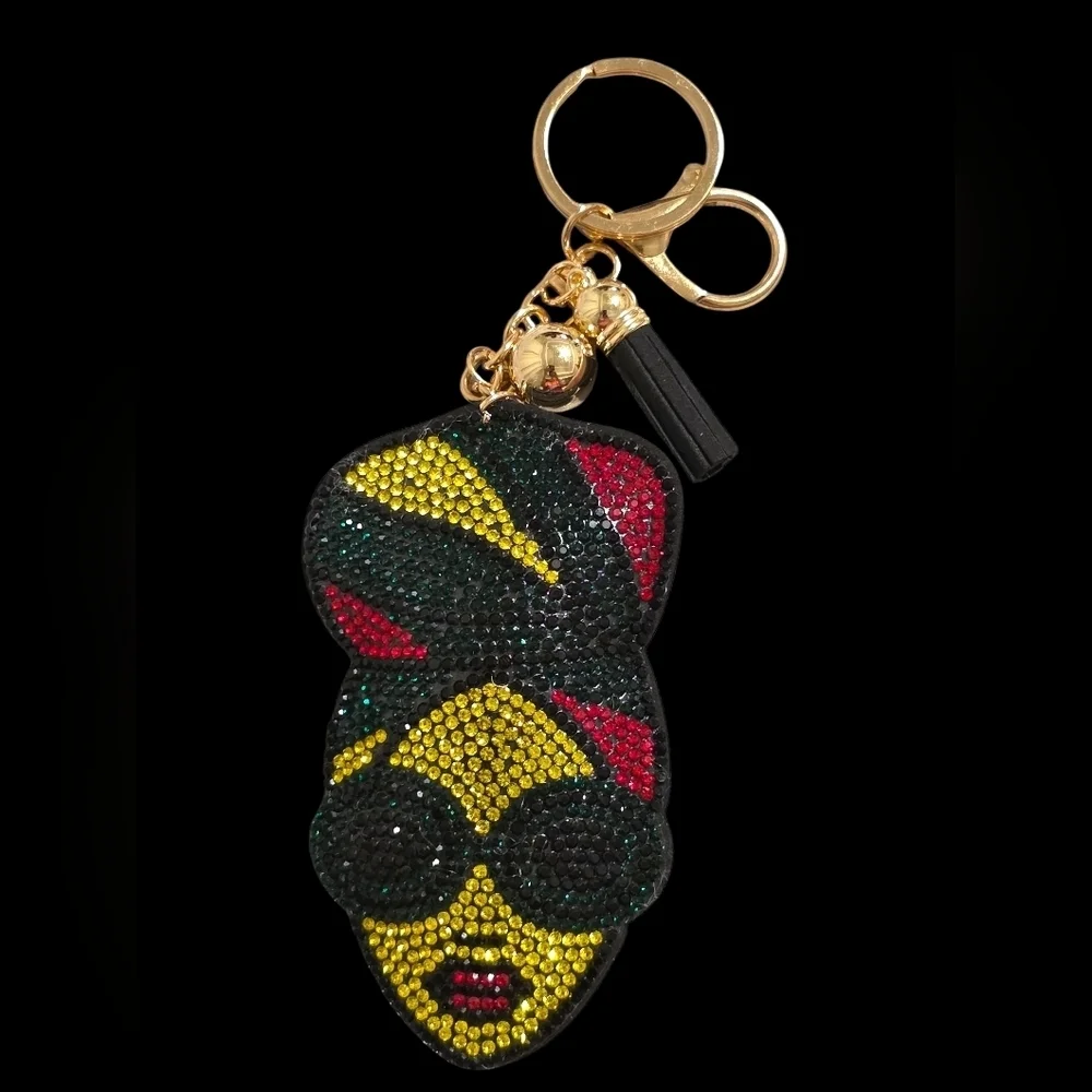 Stylish Rasta Rhinestone Woman Bag Charm Keychain